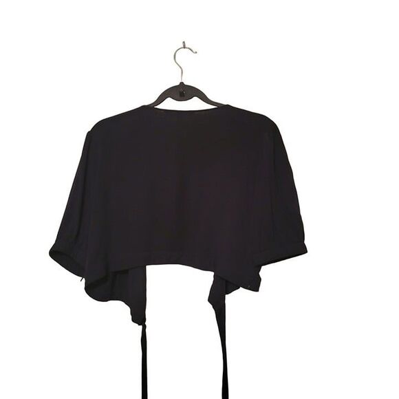 BCBGeneration Womens Top Black L Wrap-Around Tie Belt V-Neck New - Picture 6 of 8